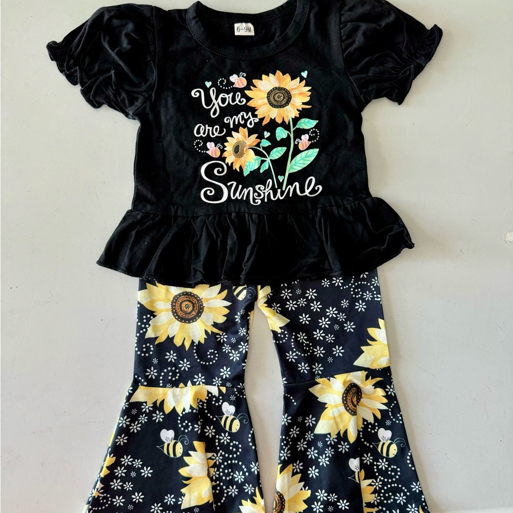 Baby Girl Sunflower Bell Bottom Outfit Size 6-9 Months